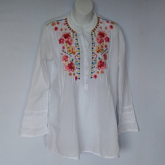 Johnny Was White Embroidered Tunic Top Shirt Size Small - Picture 1 of 4